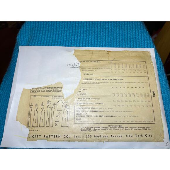 Simplicity 4610 pattern coat fitted 1950s bust 34 hip 37 - Picture 3 of 6